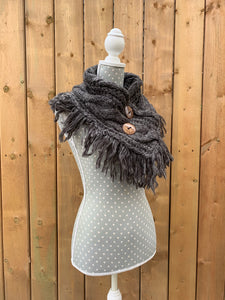 button up fringe scarf - grey